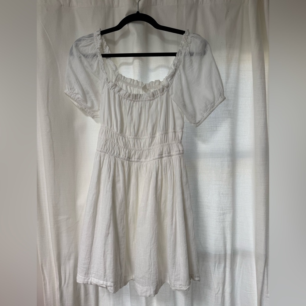 bp White Puff Sleeve Smocked Midi Dress